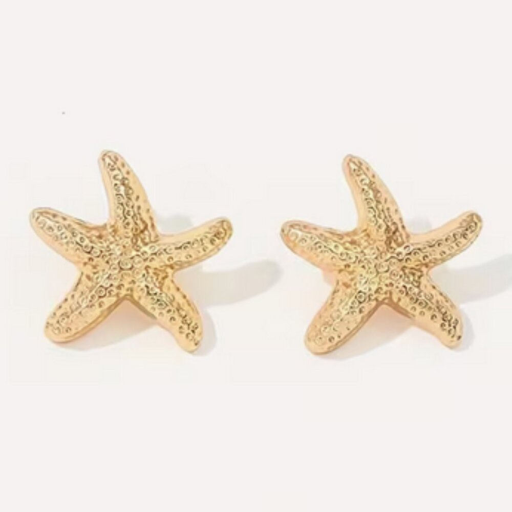 Starfish Earrings Beach Tropical Cruise Holiday Stocking Stuffers Golden Pierced